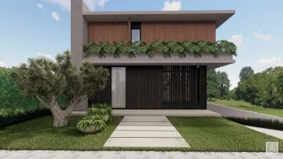 Fachada de uma residência moderna com paisagismo em Lajeado, Brasil.