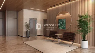 Sala de estar moderna com painéis de madeira e decoração contemporânea.