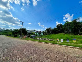 Vista da rua e área verde de uma propriedade em Lajeado.