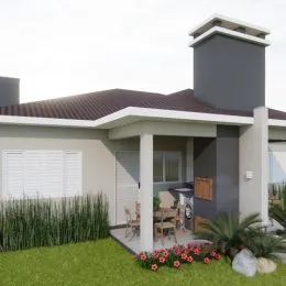 Fachada de uma residência em Lajeado, Brasil, com jardim frontal.