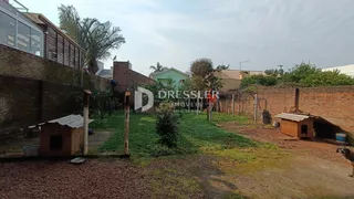 Foto da área externa de um imóvel em Lajeado, Brasil, mostrando um quintal com vegetação e muros de tijolo.