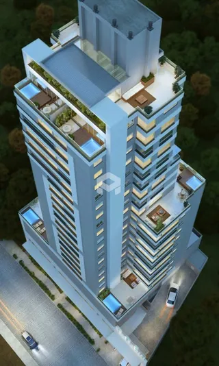 Vista aérea de um edifício residencial moderno em Lajeado, Brasil.