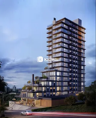 Fachada de um edifício residencial moderno com múltiplos terraços em Lajeado, Brasil.