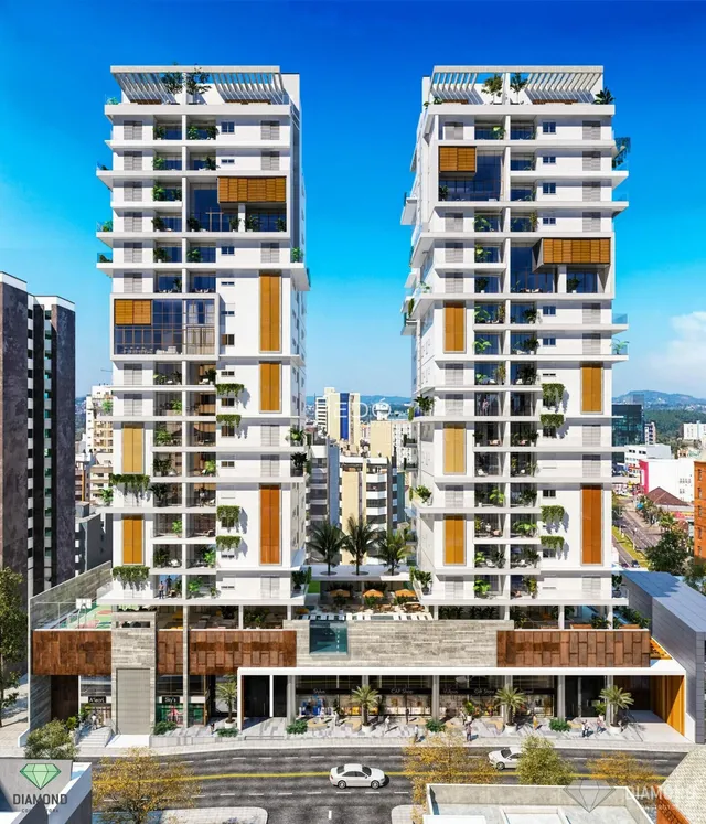 Fachada de um complexo residencial moderno em Lajeado, Brasil.