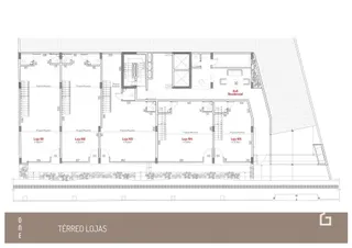 Planta baixa do terreno com layout de lojas no Lajeado, Brasil.