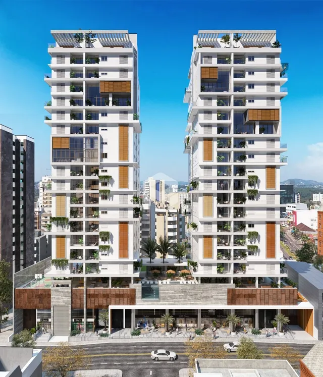Fachada de um edifício residencial moderno com varandas em Lajeado, Brasil.