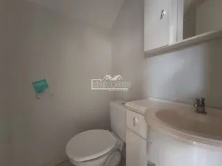 Foto de um banheiro interno com vaso sanitário e pia.