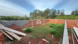 Vista de um terreno com muro de tijolos exposto e vegetação.