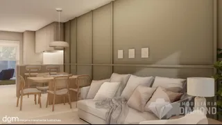 Sala de estar com sofá e painéis de madeira.