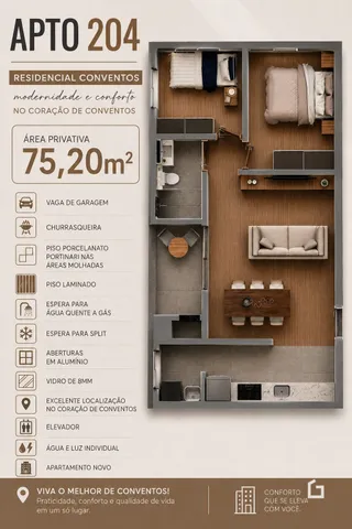 Planta baixa do apartamento APTO 204 em Lajeado, Brasil.