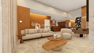 Sala de estar moderna com sofá e decoração em madeira.