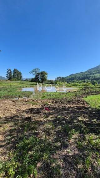 Vista de uma área de campo com vegetação e terreno aberto sob um céu azul.