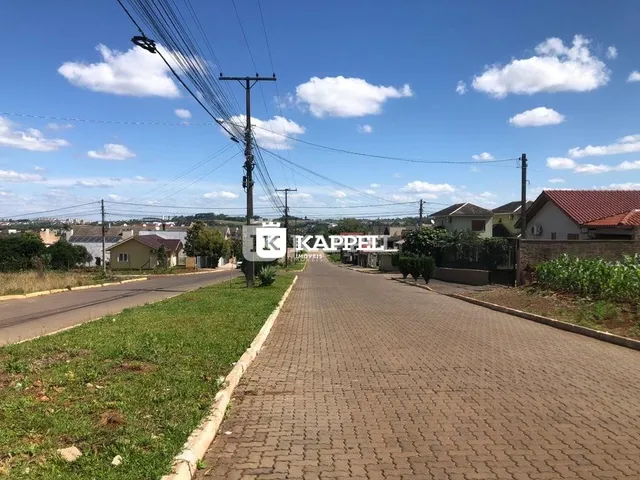 Vista de uma rua pavimentada com postes e vegetação ao ar livre.