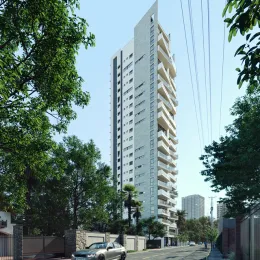 Fachada de um edifício residencial alto em Lajeado, Brasil.