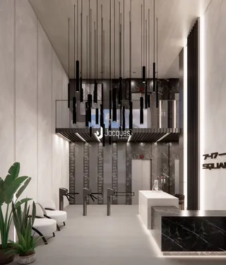 Hall da entrada moderna com iluminação vertical.