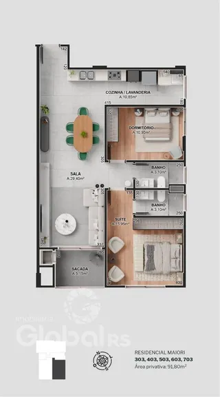 Planta baixa de um imóvel residencial em Lajeado, Brasil.