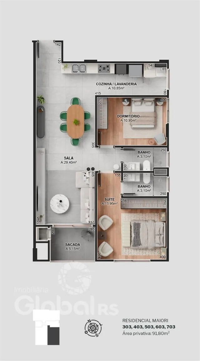 Planta baixa de um imóvel residencial em Lajeado, Brasil.