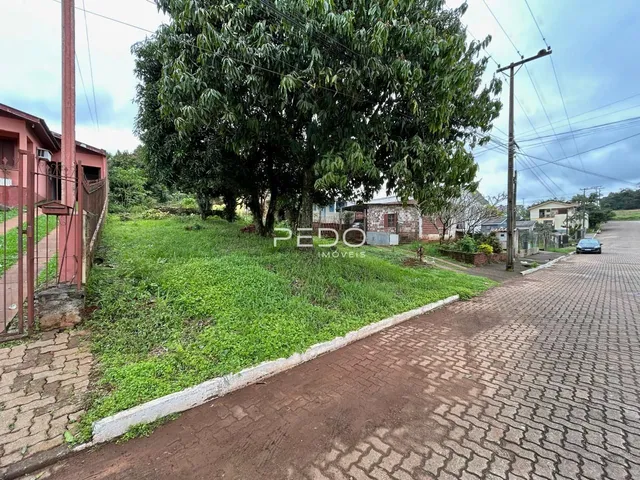 Vista externa de uma propriedade com gramado e rua em Lajeado.