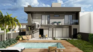 Fachada de uma casa moderna com piscina e deck em Lajeado, Brasil.