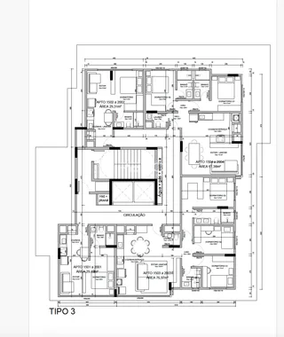 Planta baixa do apartamento tipo 3 em Lajeado, Brasil.