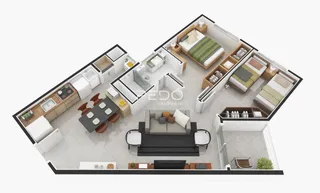 Planta baixa de um apartamento moderno em Lajeado, Brasil.