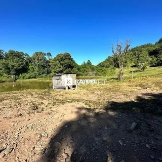 Uma paisagem de campo aberto com vegetação e um corpo d'água ao fundo.