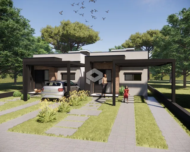Fachada de uma residência moderna com área externa em Lajeado.
