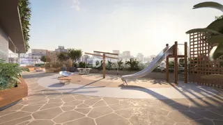 Área externa com playground e paisagismo em Lajeado.