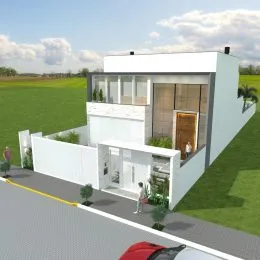 Fachada moderna de uma casa branca em Lajeado, Brasil.