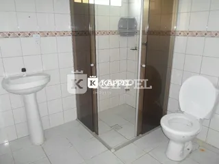 Banheiro com vaso sanitário e box de vidro transparente.