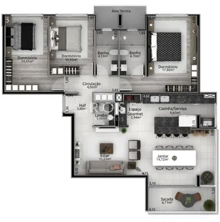 Apartamento com 3 dormitórios, foto 2