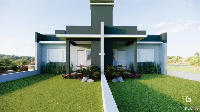 Fachada moderna de uma casa com jardim verde em Lajeado, Brasil.