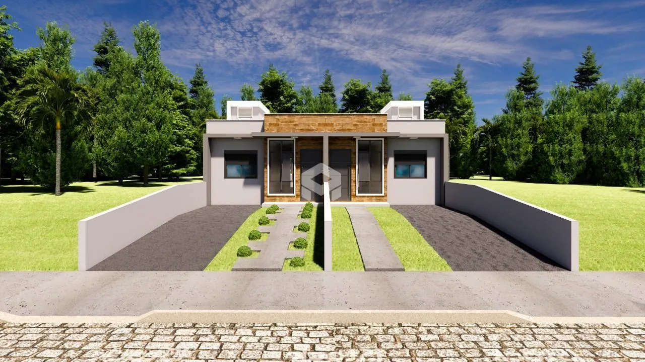 Fachada de uma casa moderna com jardim em Lajeado.