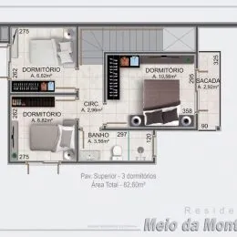 Planta baixa de um imóvel mostrando a disposição dos cômodos.