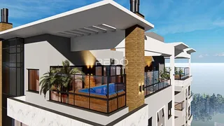 Fachada moderna de um edifício residencial em Lajeado, Brasil, com varandas e piscina.