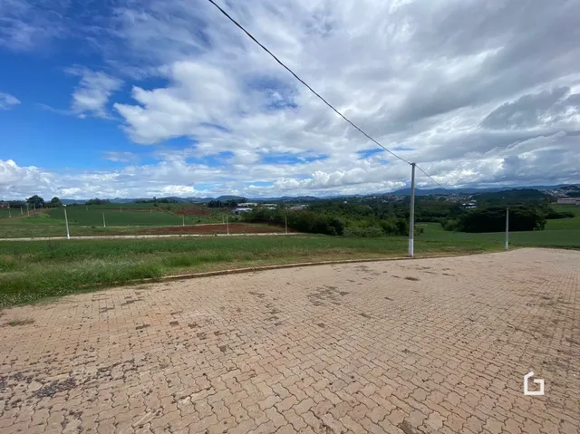 Vista externa de uma área pavimentada com grama.