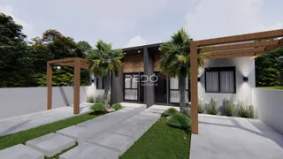 Fachada moderna de uma residência em Lajeado, Brasil, com estrutura de madeira.