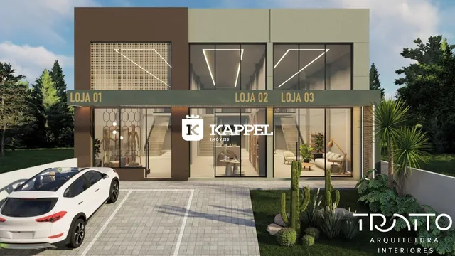 Fachada de um prédio comercial com três lojas em Lajeado, Brasil.