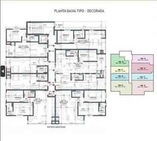Planta baixa decorada de um imóvel residencial.
