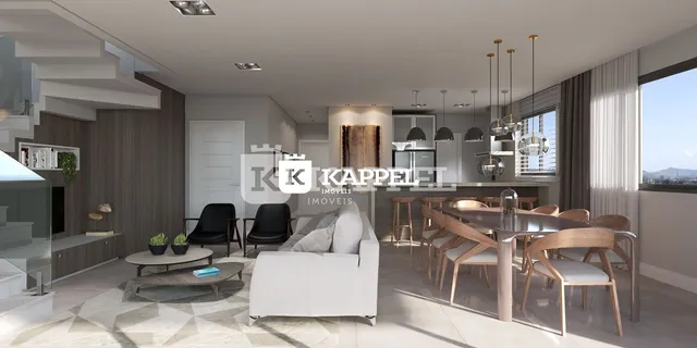 Foto de uma sala de estar moderna com sofá branco e área de jantar de madeira.