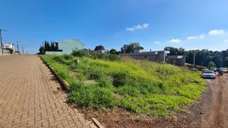 Vista externa de um terreno com grama alta e pavimento em uma área residencial.