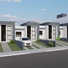 Fachada de uma residência em Lajeado, Brasil, com paisagismo frontal.