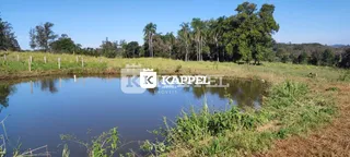 Paisagem de um terreno com vegetação alta e água em Lajeado, Brasil.