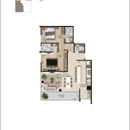 Planta baixa de um imóvel residencial mostrando a disposição dos cômodos.