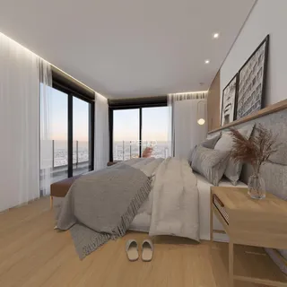 Quarto moderno com vista para a cidade em Lajeado, Brasil.