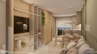 Sala de estar com painéis de madeira e estantes em um ambiente moderno.