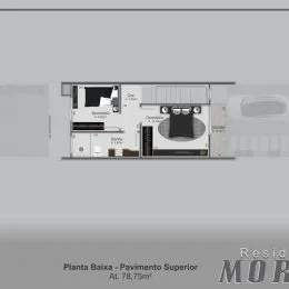Planta baixa do pavimento superior da residência em Lajeado.