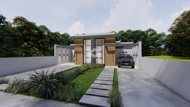 Fachada moderna de uma residência em Lajeado, Brasil.