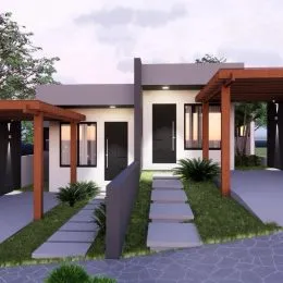 Fachada de uma residência moderna com paisagismo em Lajeado, Brasil.