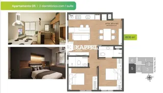 Planta baixa de um apartamento de 61,10 m².
